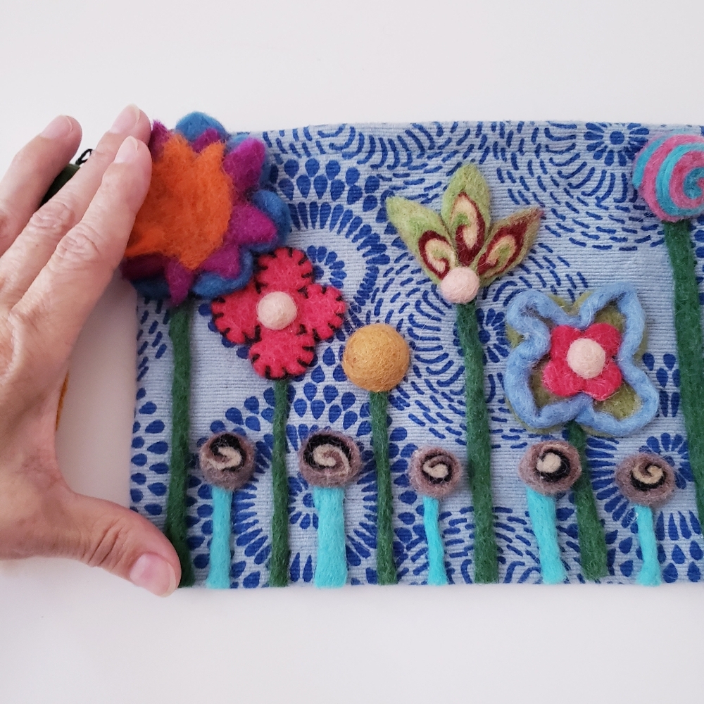 Vintage Blue Floral Wool Appliqué Mini Bag - Picture 4 of 12